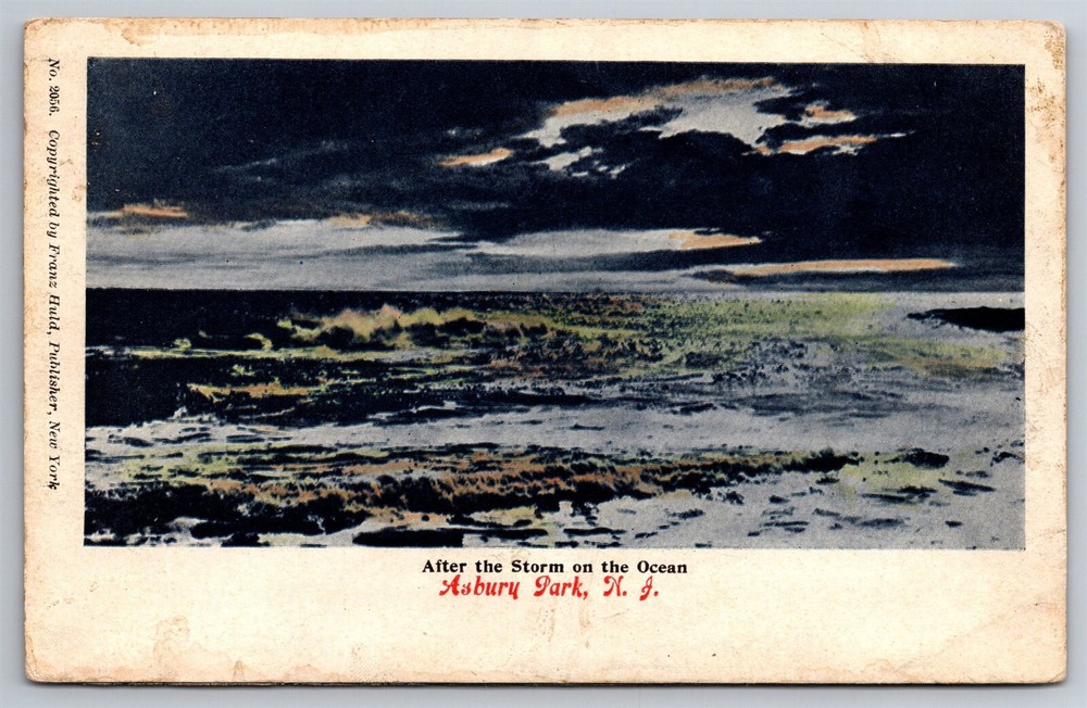 Atlantic Ocean After The Storm Dusk Surf Asbury Park NJ C1900's UDB Postcard K5