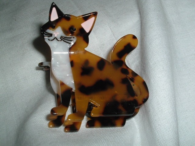 Kitten Cat Brown and Black Lucite Hair Claw Clip 2