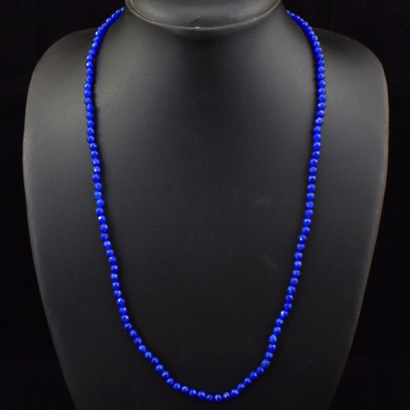 65.00ct Natural Blue Onyx Round Beaded Necklace - Earth Mined Gemstone Jewelry JK 06E165