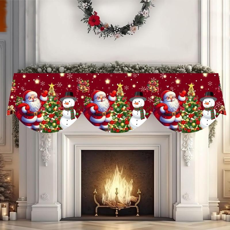Christmas Fireplace Mantel Scarf Santa Snowman Tablecloth Holiday Home Decor
