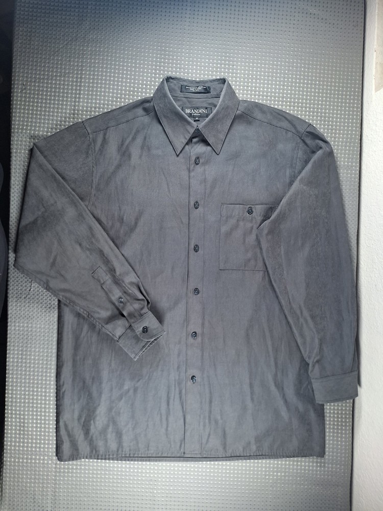 Brandini le Collezioni Mens Black Faux Suede Button Down Long Sleeve Shirt Sz M