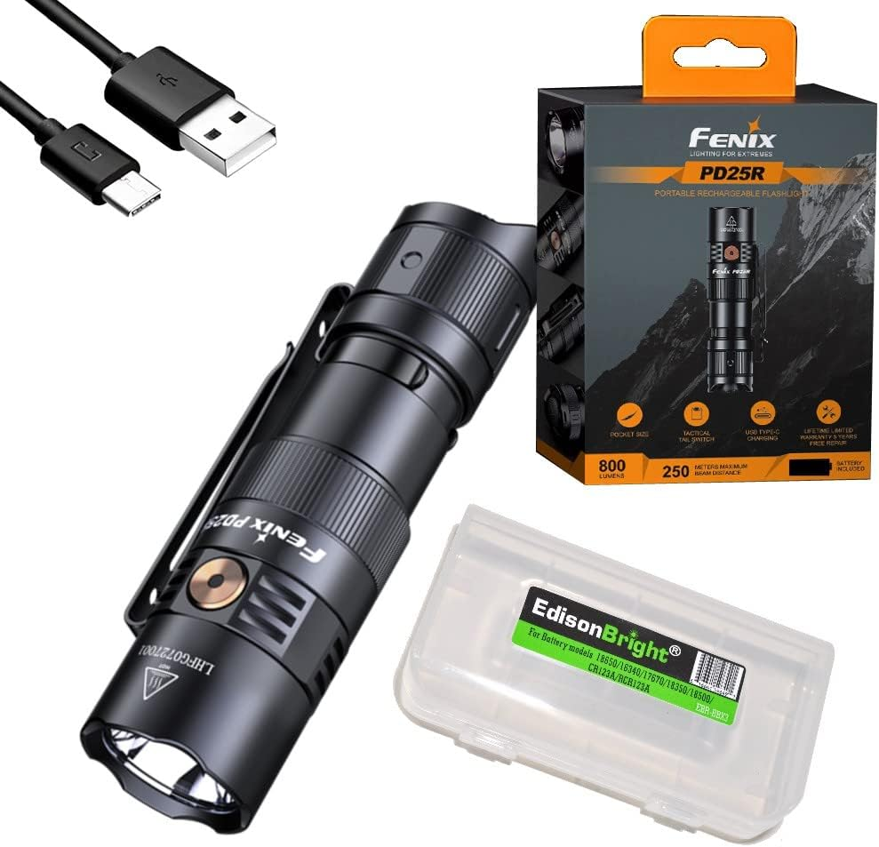 PD25R 800 Lumen LED Flashlight, Battery and  Acc Carrying Case Bundle