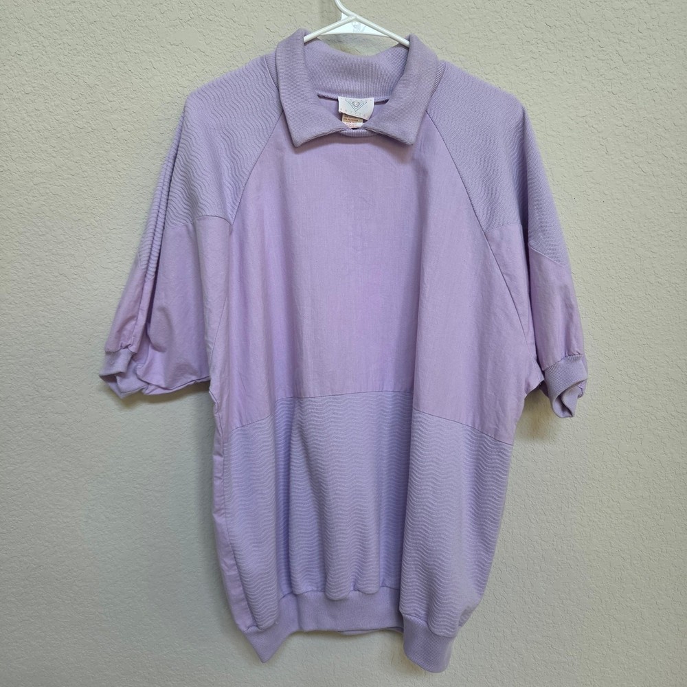 Vintage Grand Nouveau Lavender Top Womens Large Polo 80s USA Dolman Casual