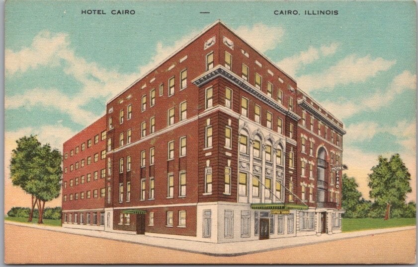 CAIRO, Illinois Postcard HOTEL CAIRO Building / Street View - Art Tone Linen