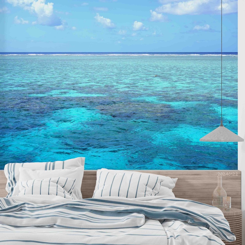 3D Sky Blue Ocean Landscape Wall Murals Wallpaper Murals Wall Sticker 2