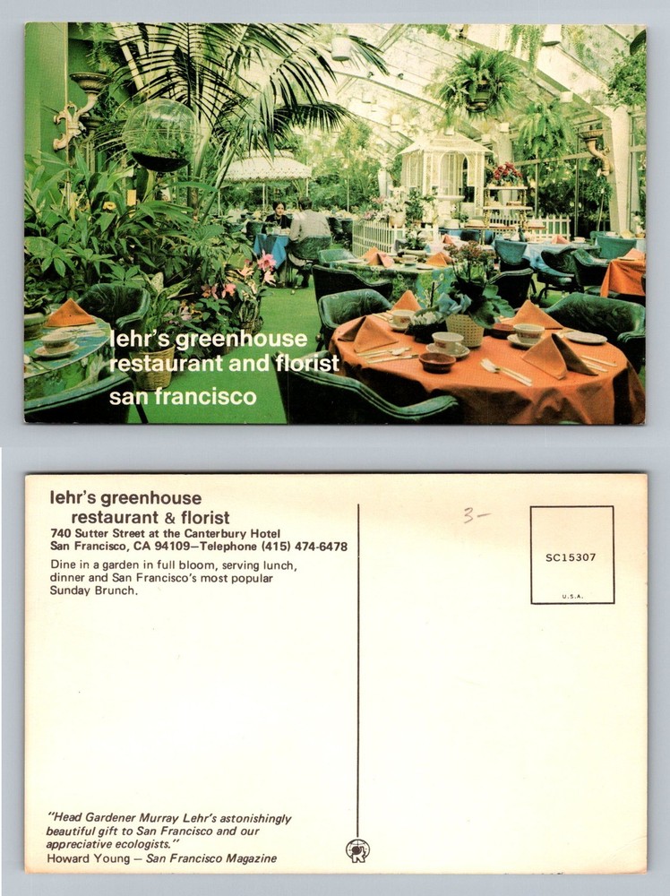 San Francisco, CA-California, Lehr’s Greenhouse Restaurant Vintage Postcard