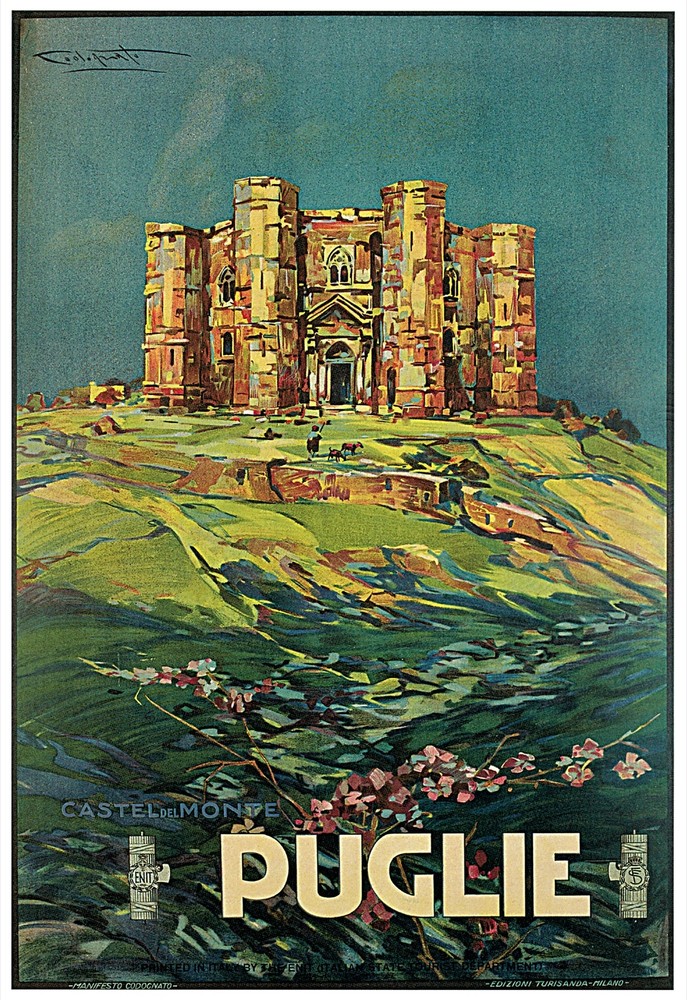 Decor Travel Poster. Graphic Art Design. Castel del monte. Home Wall Art. 1935