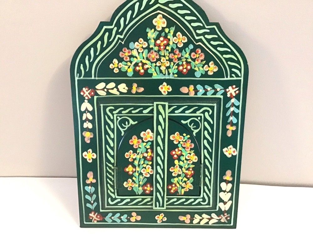 Moroccan Wall Mirror With Doors - Handmade and Hand Painted Green