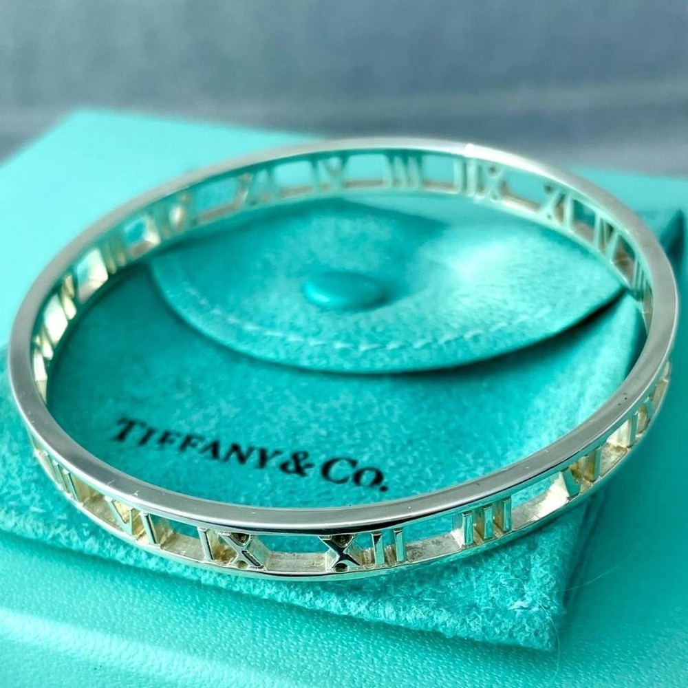 Tiffany Open Atlas Gold-Plated Bangle Bracelet Pre-Owned Ni1Fe