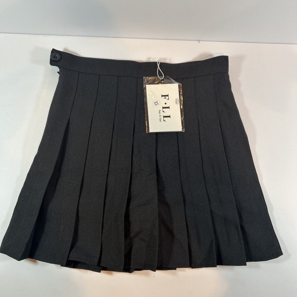 Tremour Women’s Black High Waist Pleated Mini Tennis Skirt zip/button  Size XS