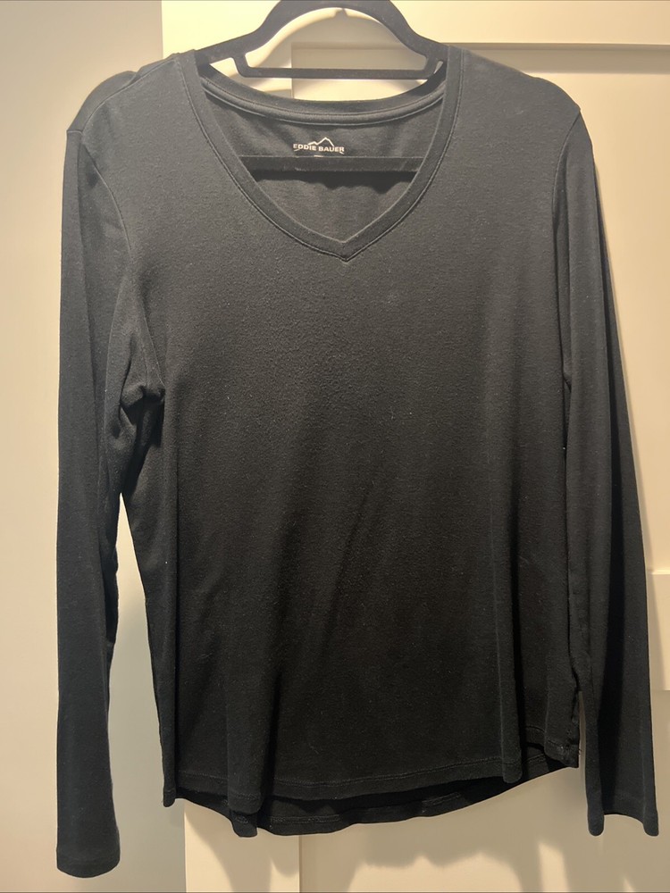 Eddie Bauer Women’s Long Sleeve Top V Neck Black L
