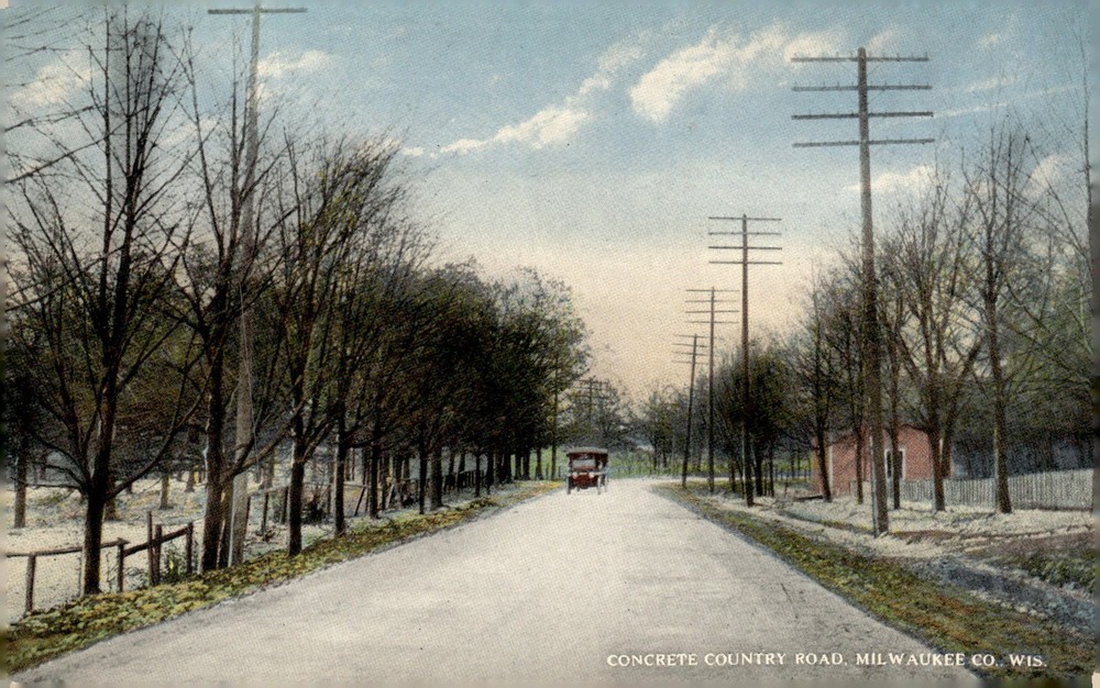 C1910 Milwaukee Co Wisconsin Concrete Country Road Tinted Lithograph Postcard