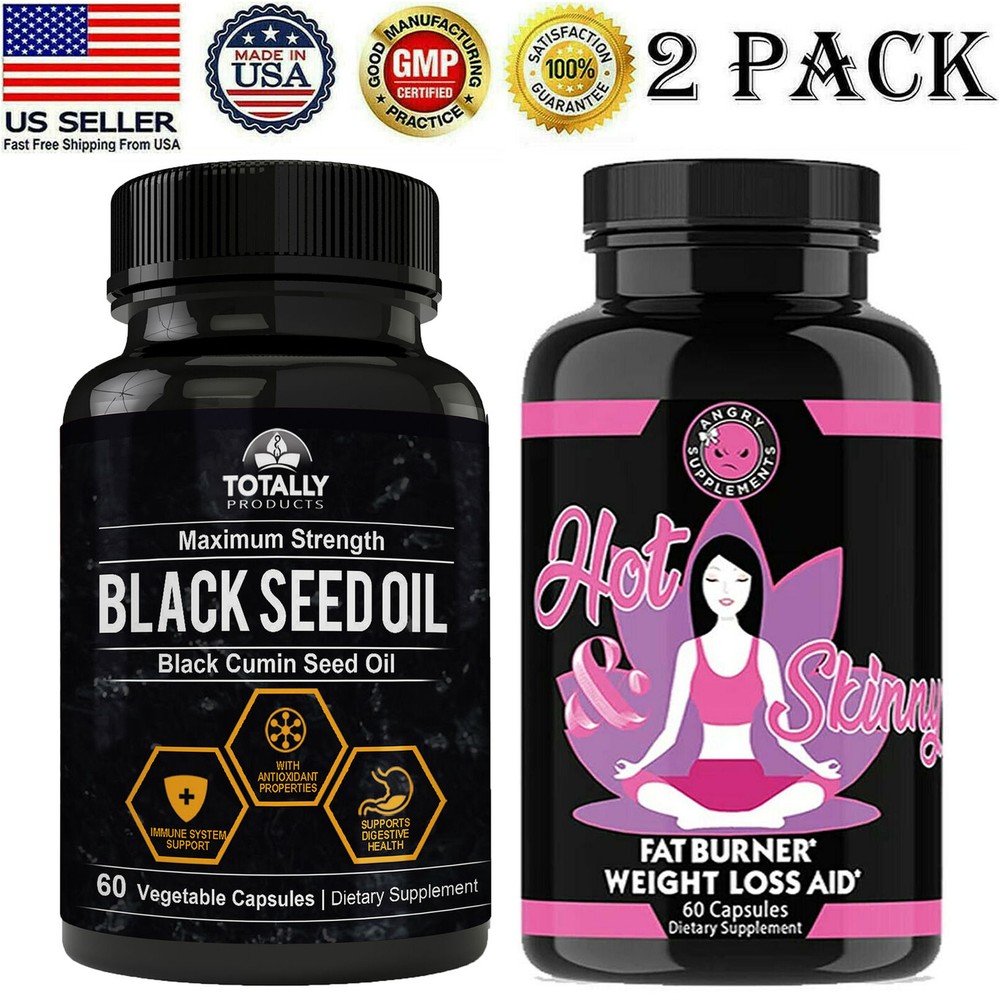 Amazing Black Cumin Seed Oil Capsules Hot & Skinny Weight Loss Pills Combo Pack