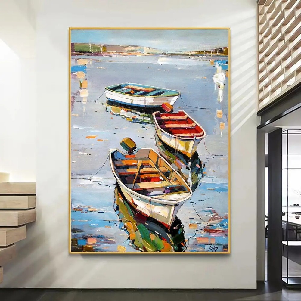Oil Painting Boats Modern Oil Painting Buildings Abstract Original Hand Painted