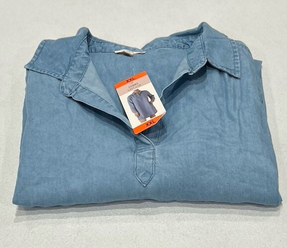 Como Vintage Women's Long Sleeves Mini Shirt Dress, Light Denim Indigo, Size XXL