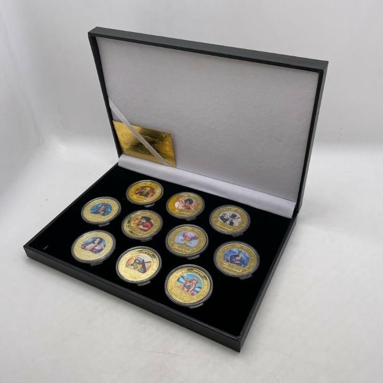 10pcs Grandline Anime Gold Coins For Nice gifts One Piece Monkey D Luffy In Box