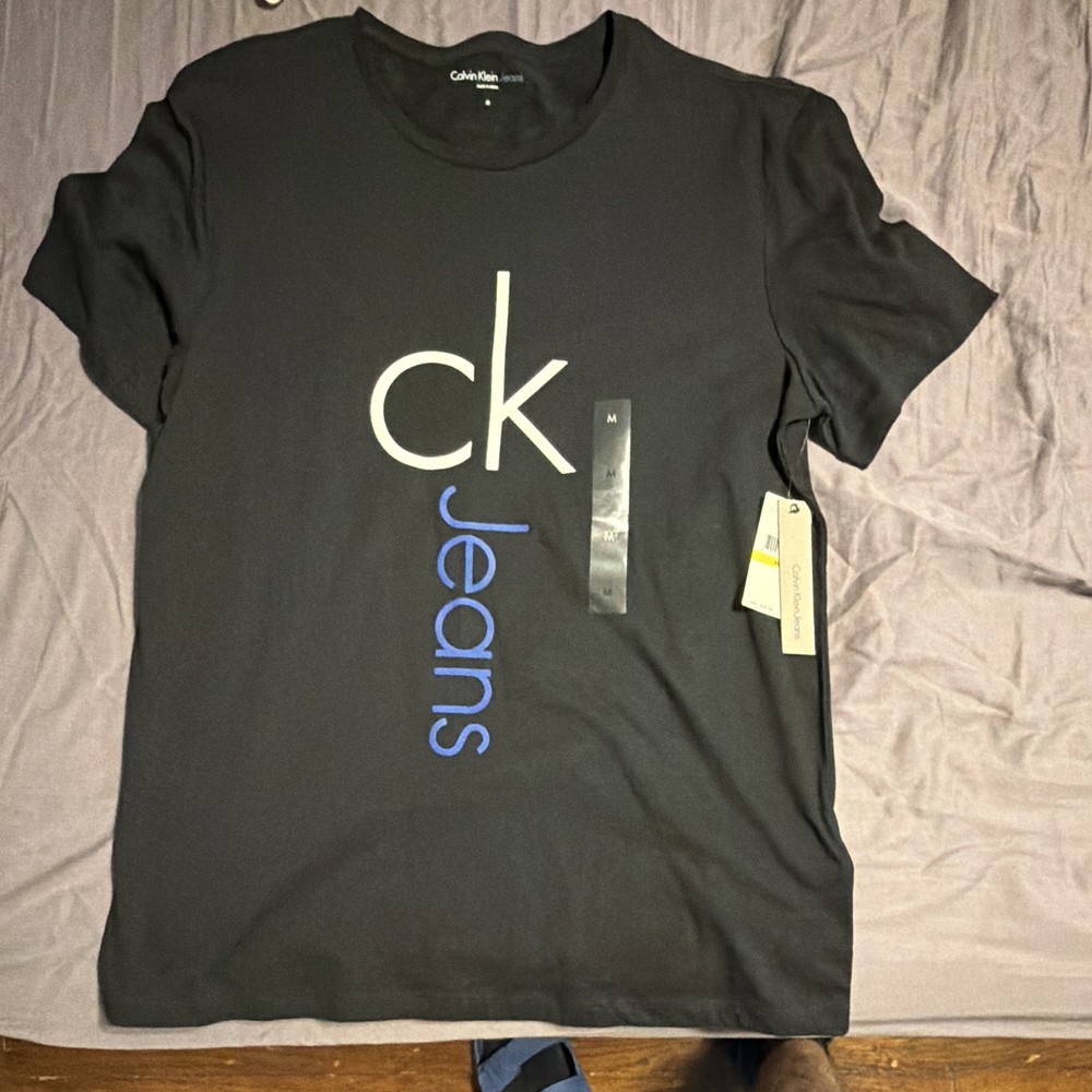 Calvin Klein Jeans Men's Black Logo Graphic Print Crew Neck T-Shirt Size M