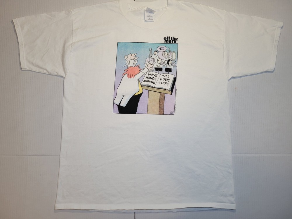 Vintage Off The Mark Shirt Mens XL White Comic Strip Mark Parisi Music Funny 90s
