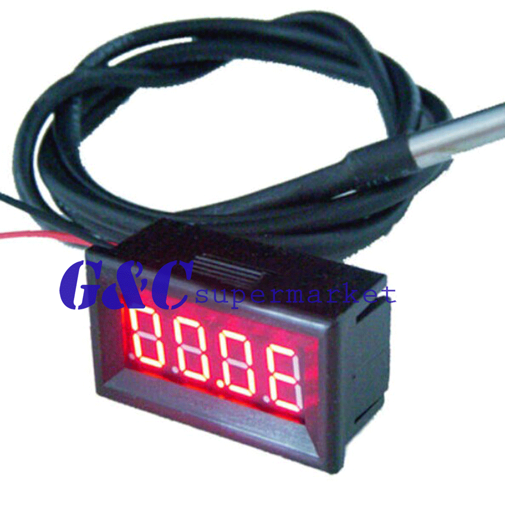 Red LED Digital Car Temperature Meter Thermometer DS18B20 Sensor -55-125°C