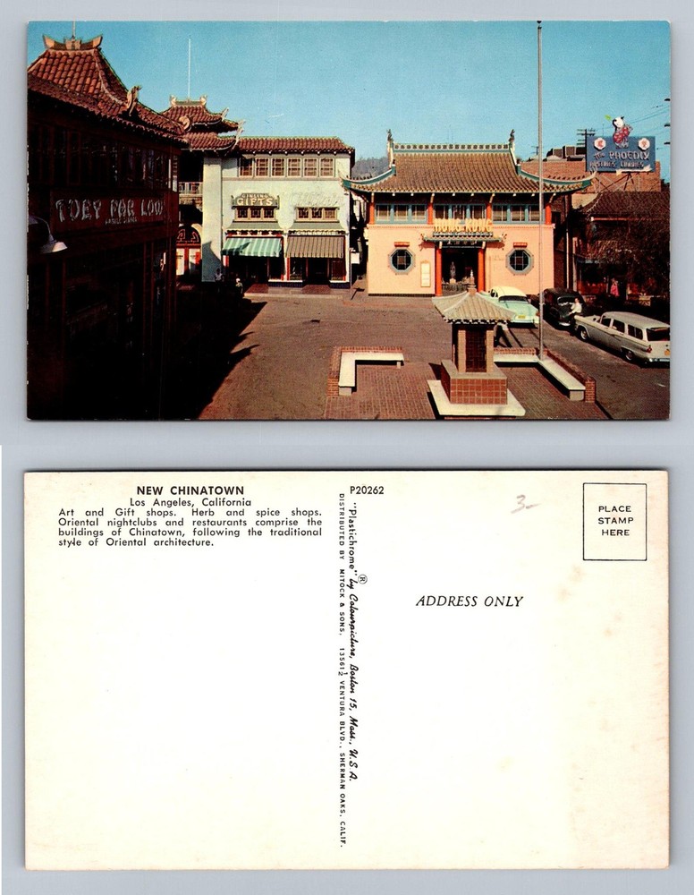 Los Angeles, CA-California, New Chinatown Courtyard Shops Vintage Postcard