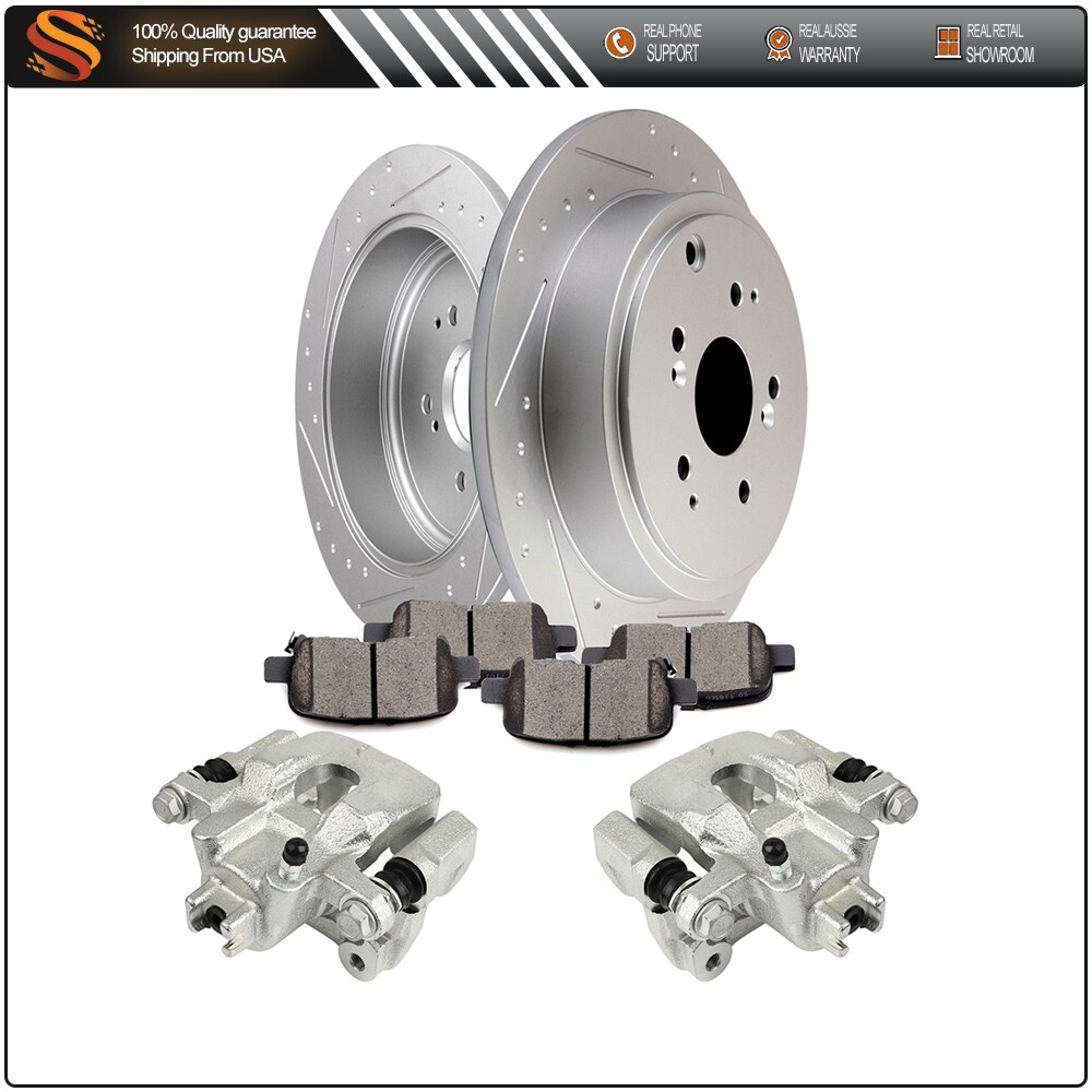 For 2001-2006 Acura MDX Rear Brake Calipers w/ Bracket Ceramic Pad Slotted Rotor