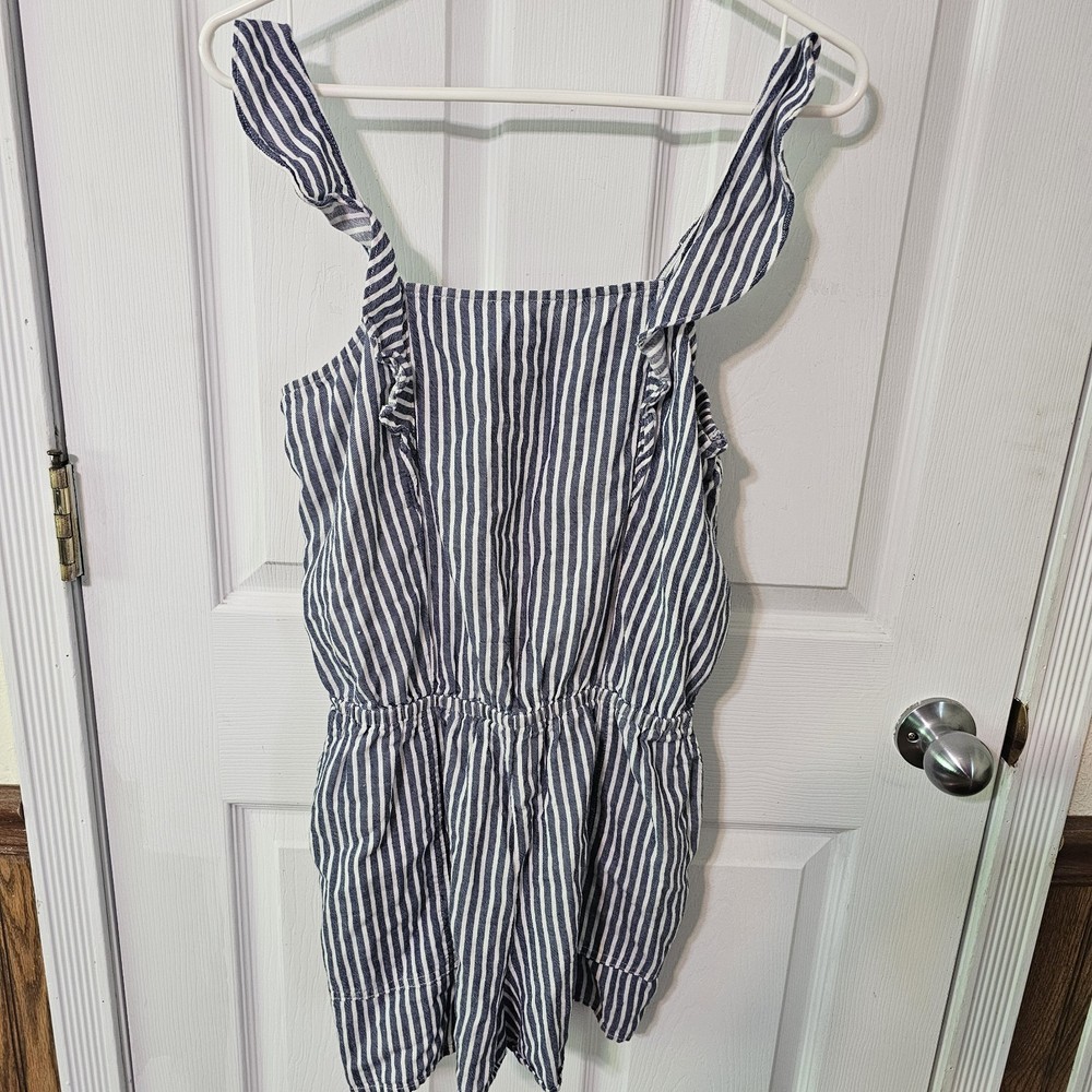 Old Navy Women’s One Piece Shorts Blue White Romper Sz M Pockets Elastic Waist