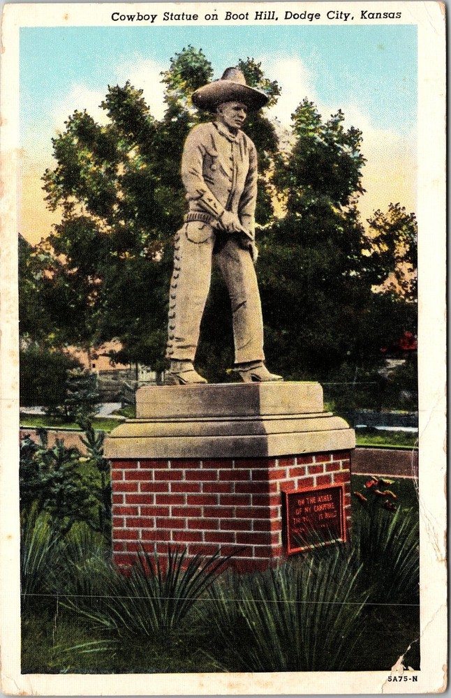 Dodge City KS-Kansas, Cowboy Statue On Boot Hill, Vintage Postcard