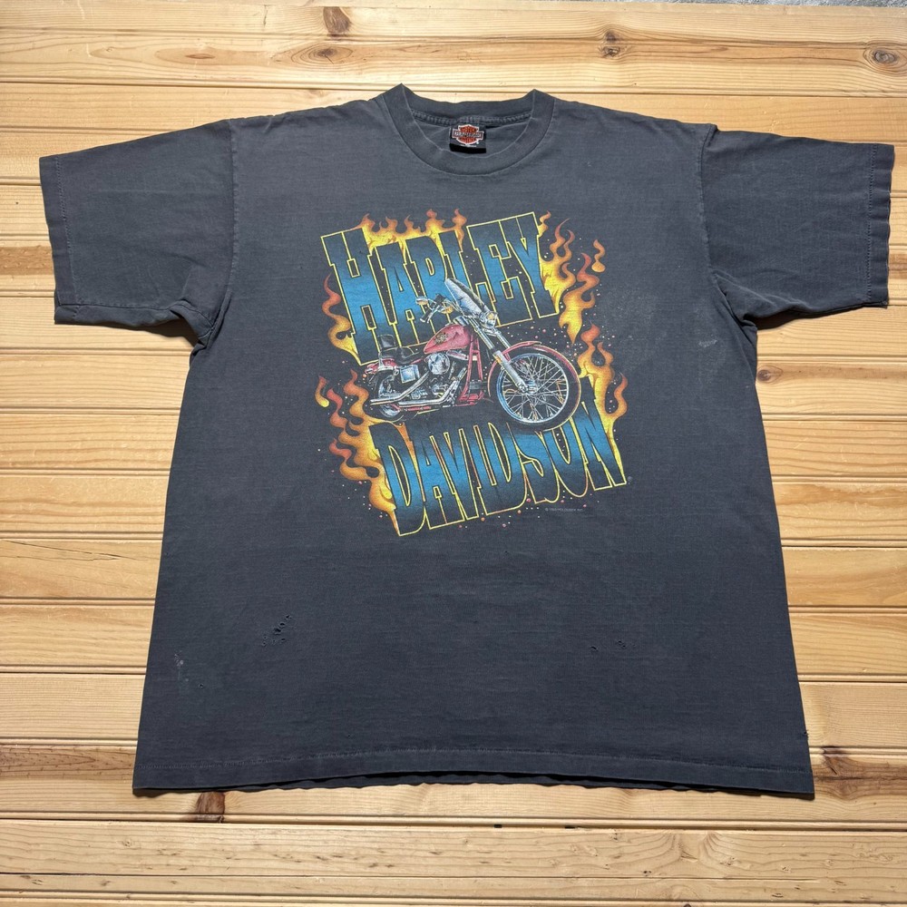Vintage 1993 Harley Davidson Dale's Of Mt. Vernon Illinois Flames Biker Shirt XL