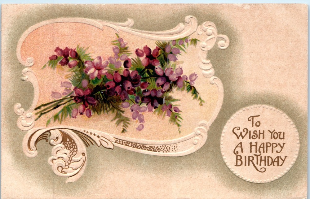 Vintage - Lovely Art Nouveau Flowers Embossed Birthday - Postcard - P12
