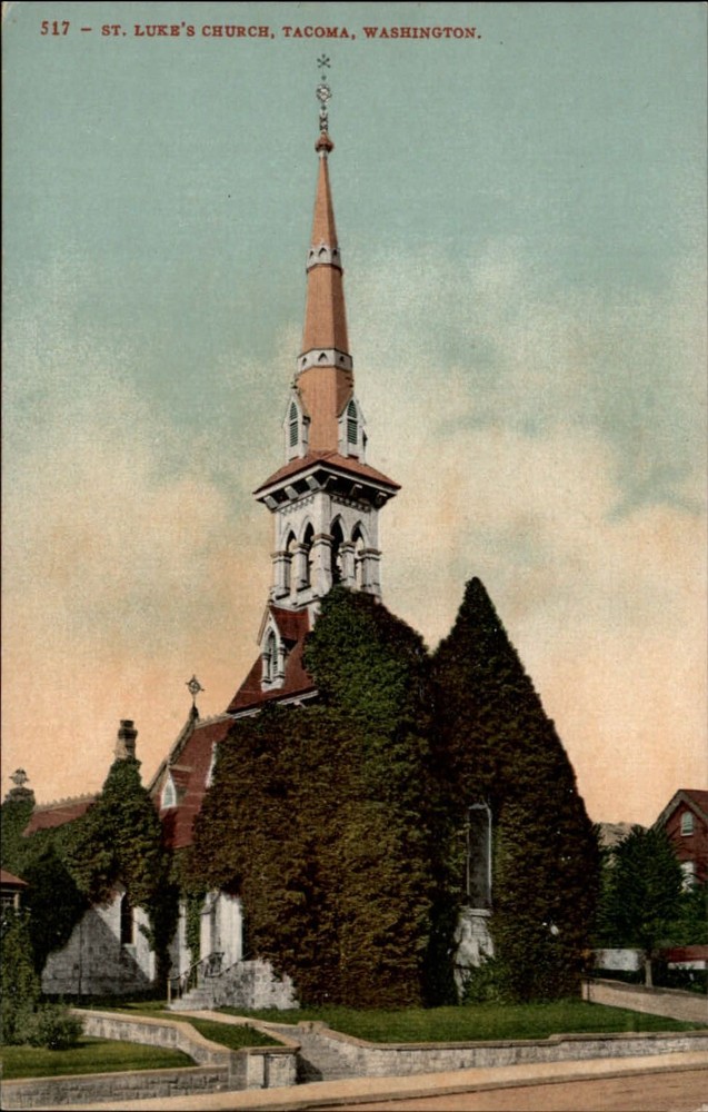 Tacoma Washington St Luke�s Church bell tower steeple ~ 1910 vintage postcard