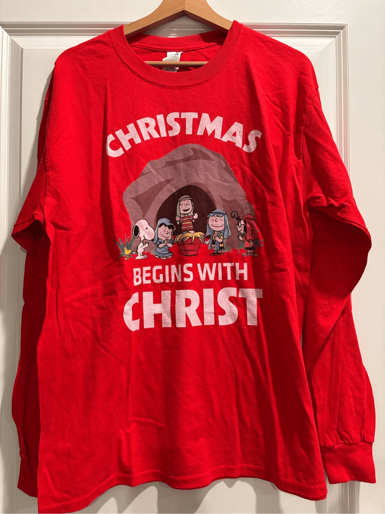 Vintage Charlie Brown Christmas Christ Theme Long Sleeve Tee Size Large