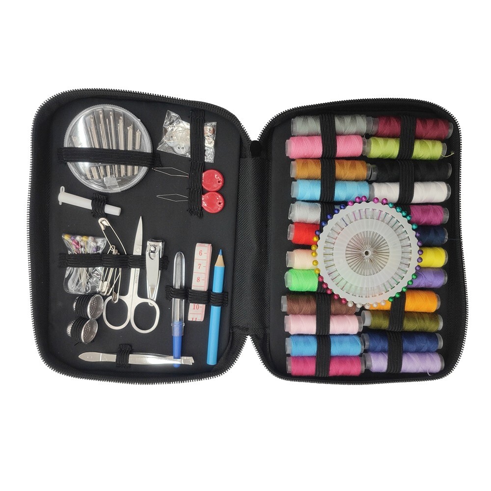 130 PCS Sewing Bag Travel Home Sewing Set Sewing Black Needle Tape Measure