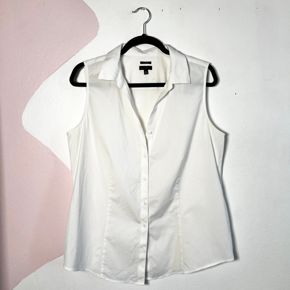 Talbots White Wrinkle Resistant Sleeveless Button Down Blouse Top Sz 12 Cotton