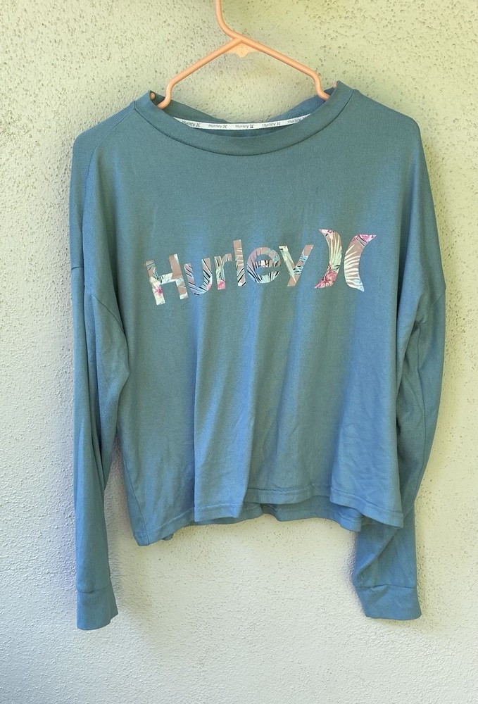Hurley Blue Jersey Logo Crew Neck Long Sleeve T-Shirt Women's M