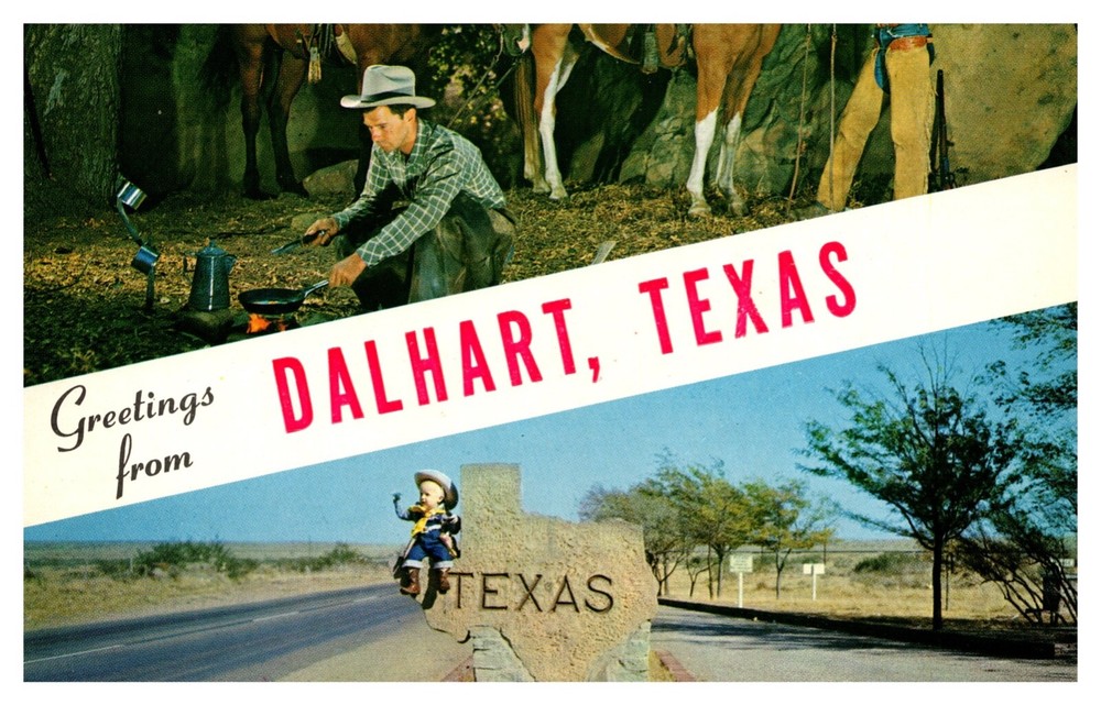 Dalhart TX Texas Greetings From Multi-View Banner Chrome Postcard