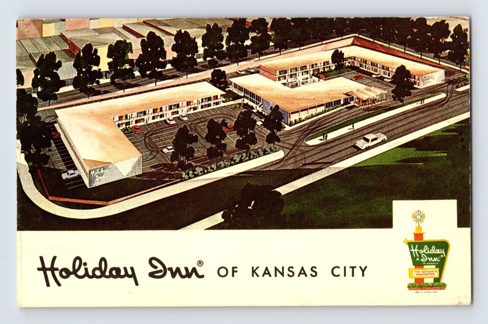 Postcard Kansas City KS Holiday Inn Motel Aerial 1963 Posted Chrome
