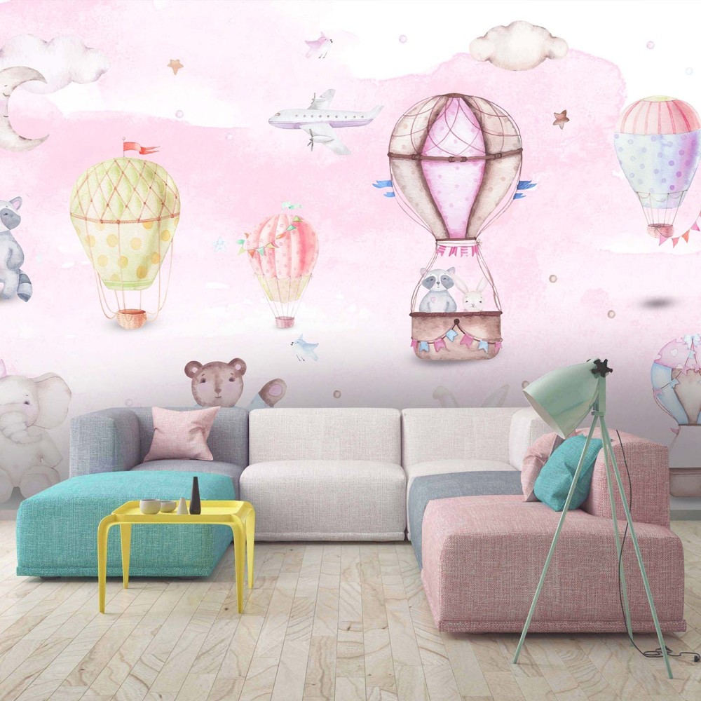 3D Hot Air Balloon Animals Watercolor Wall Murals Wallpaper Murals Wall Sticker