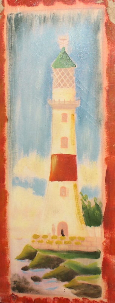 Vintage fauvist oil painting landscape light tower