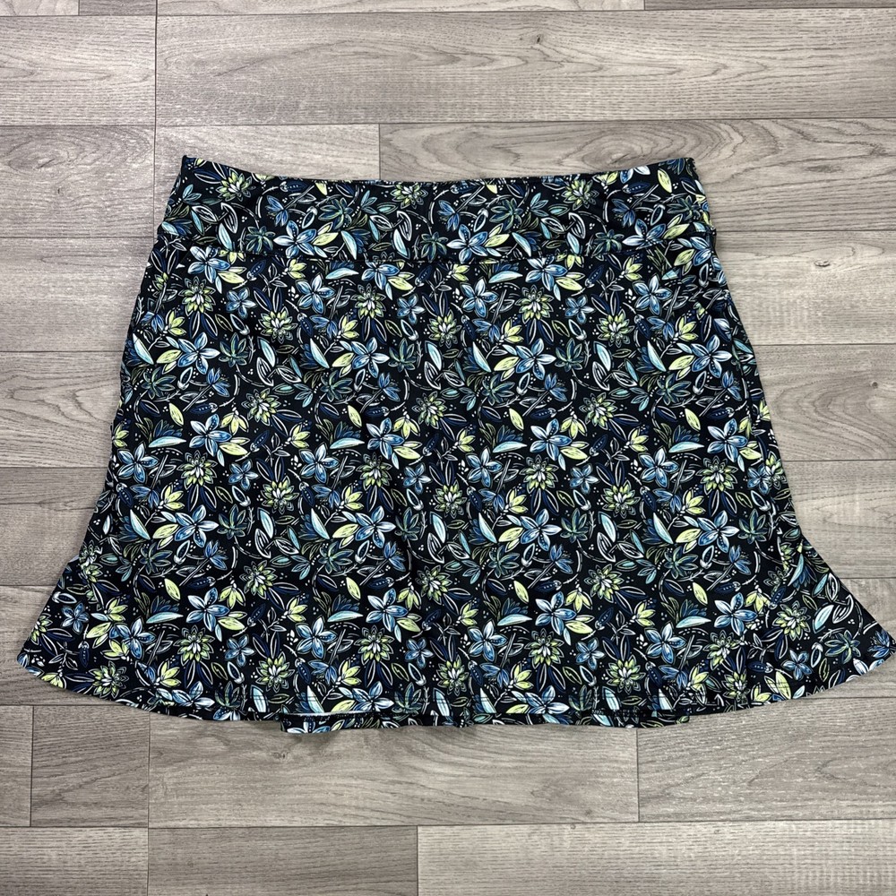 Women's Coral Bay Golf Skort Pull On Black Floral Print sz L