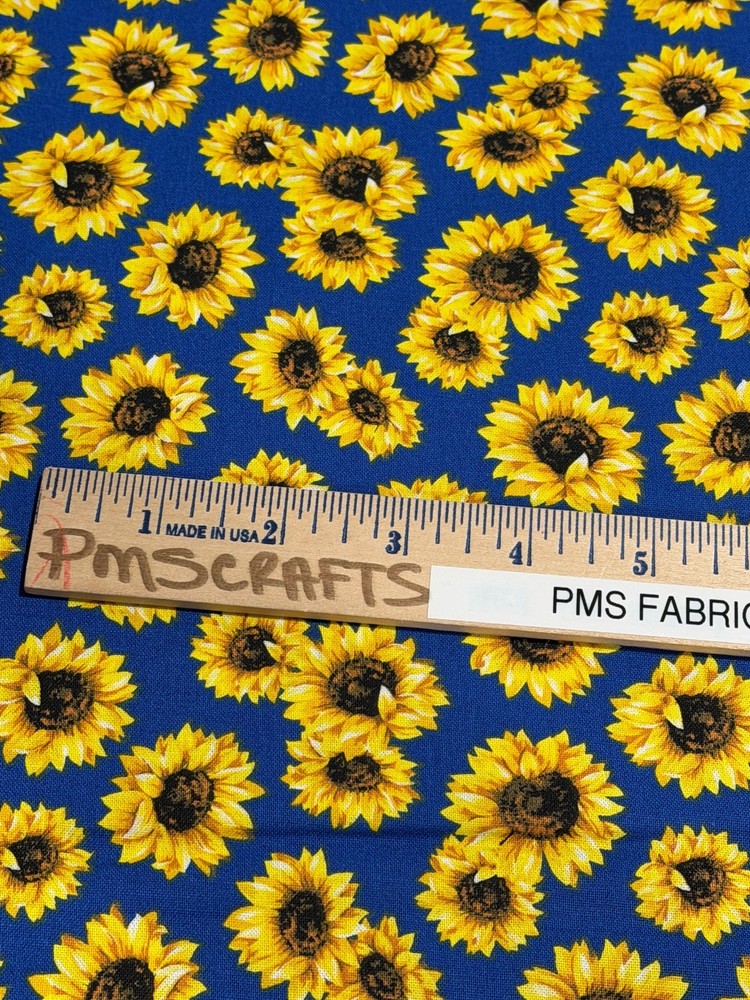 MDG Sunflower Dance on Royal Blue 100% cotton fabric by yard 36 x 44 Sunflowers