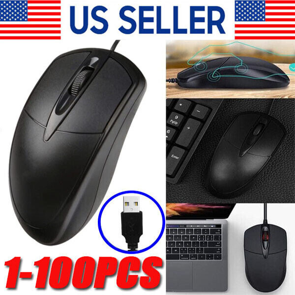 USB 2.0 Optical Scroll Wheel Wired Mouse for PC Laptop Notebook Desktop in Black
