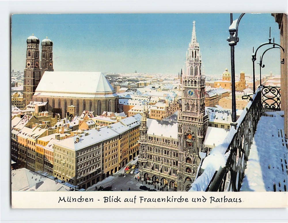 Postcard Frauenkirche & New Town Hall Marienplatz in Munich Germany