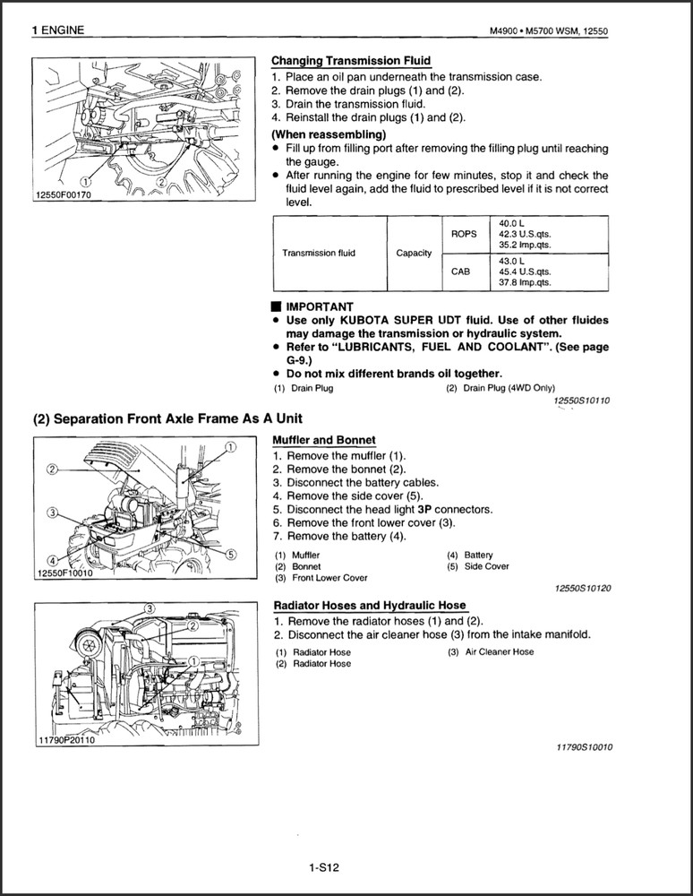 Kubota M4900 M5700 Service Repair Manual, Workshop Manual