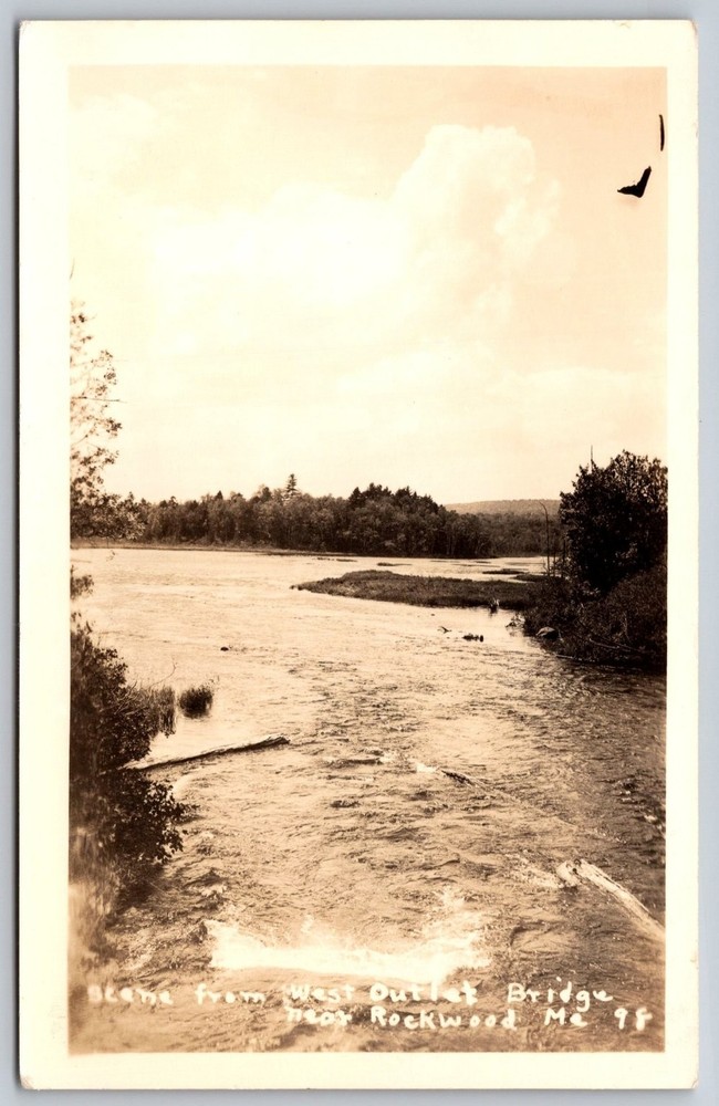 RPPC Rockwood Maine West Outlet Bridge Scenic River View Vintage Postcard C417