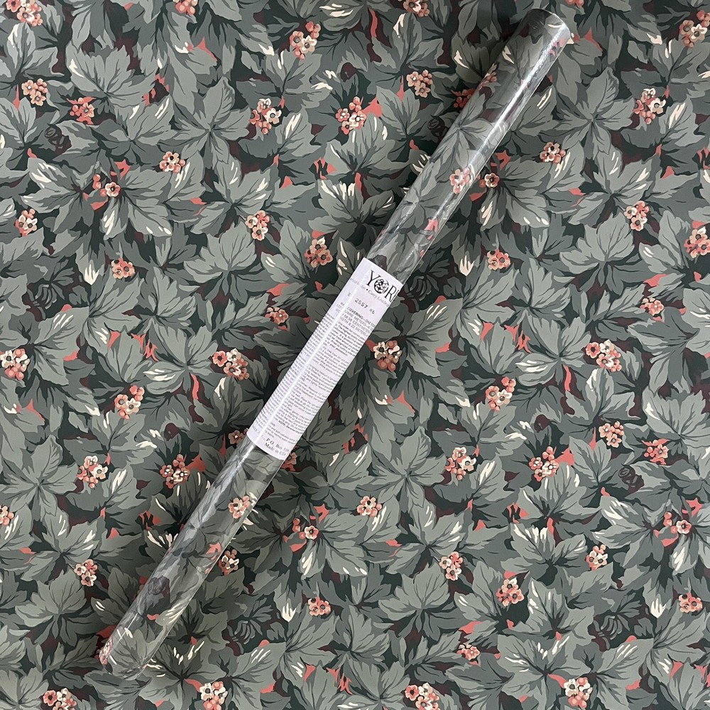 York Wallcovering Sage Hunter Green Leaf Floral Wallpaper Double Roll Mauve 60