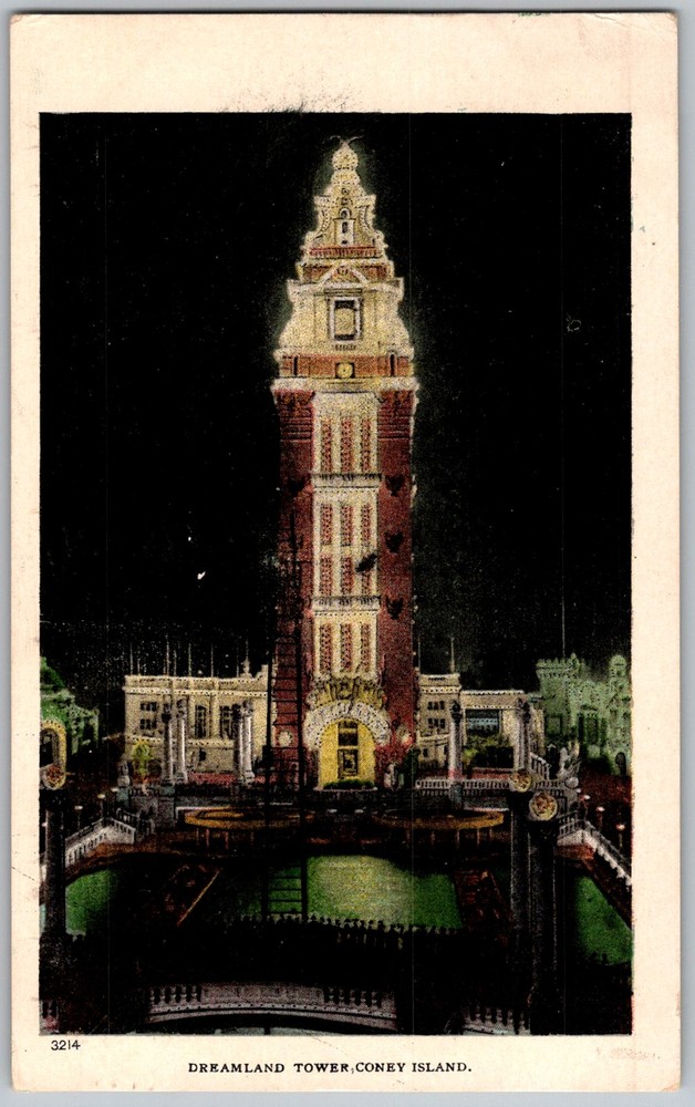 Antique Postcard Dreamland Tower Amusement Park Coney Island, NY 1900s