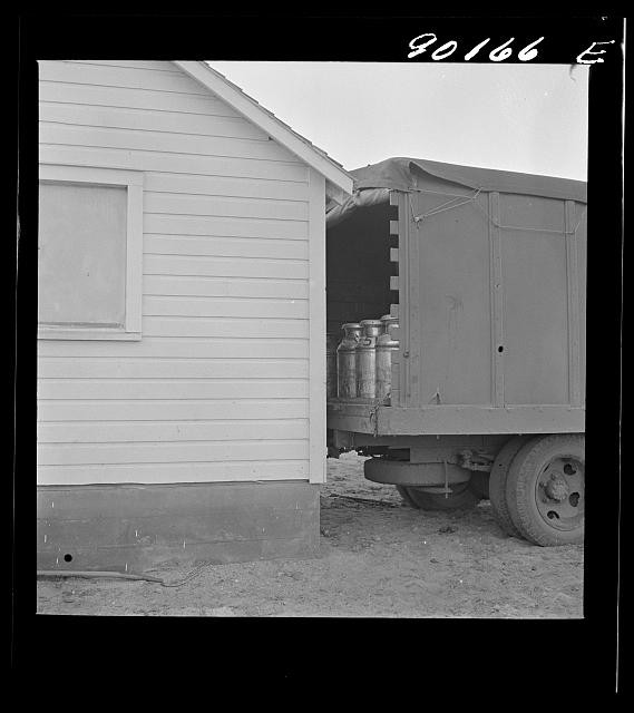 Photo:Milk Truck Loading Cans House 1930s