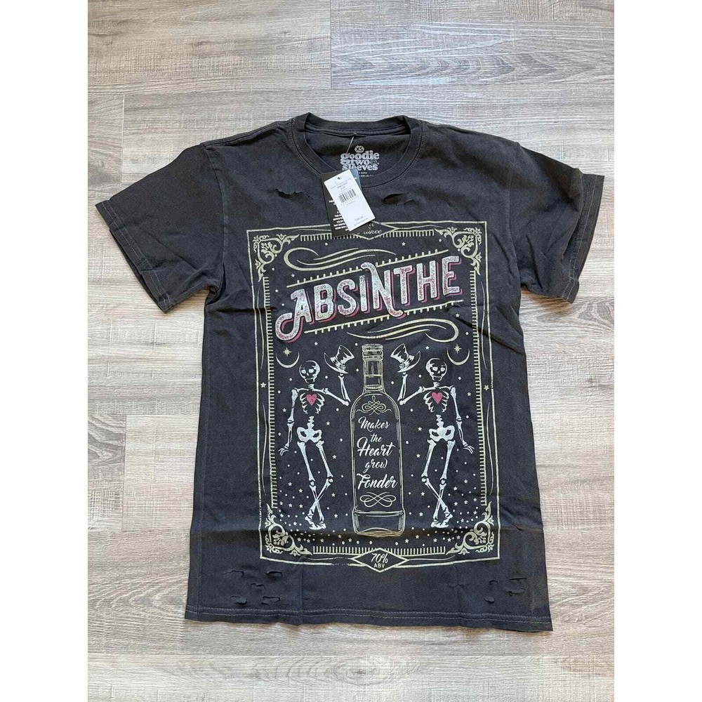 Goodie Two Sleeves Women's Espresso Distressed Graphic Absinthe T-Shirt Tee - XS-image