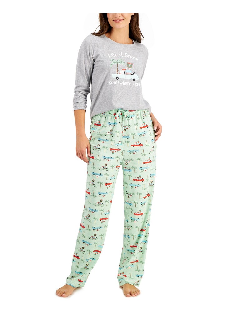 Women's Santa Gray Long Sleeve PJ Set with Straight Pants - Family Pajamas Size XL