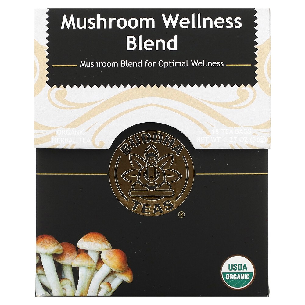 Organic Herbal Tea, Mushroom Wellness Blend, Caffeine Free, 18 Tea Bags, 1.27 oz